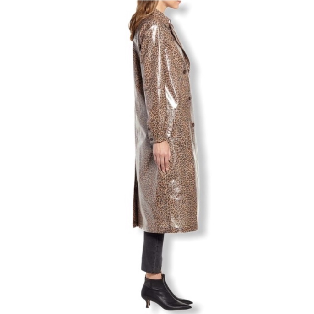 Something Navy Leopard Print Trench Coat Small - Picture 4 of 9
